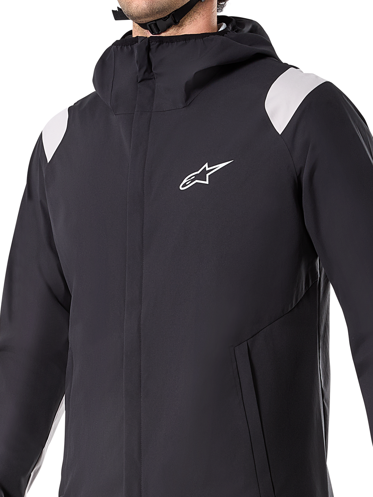 Alpinestars A-Dura Rain Jacket, preto, casaco de ciclismo impermeável de 2,5 camadas com capuz, fecho de correr frontal YKK e bolsos forrados com malha, punhos ajustáveis, concebido para BTT e proteção em todas as condições climatéricas