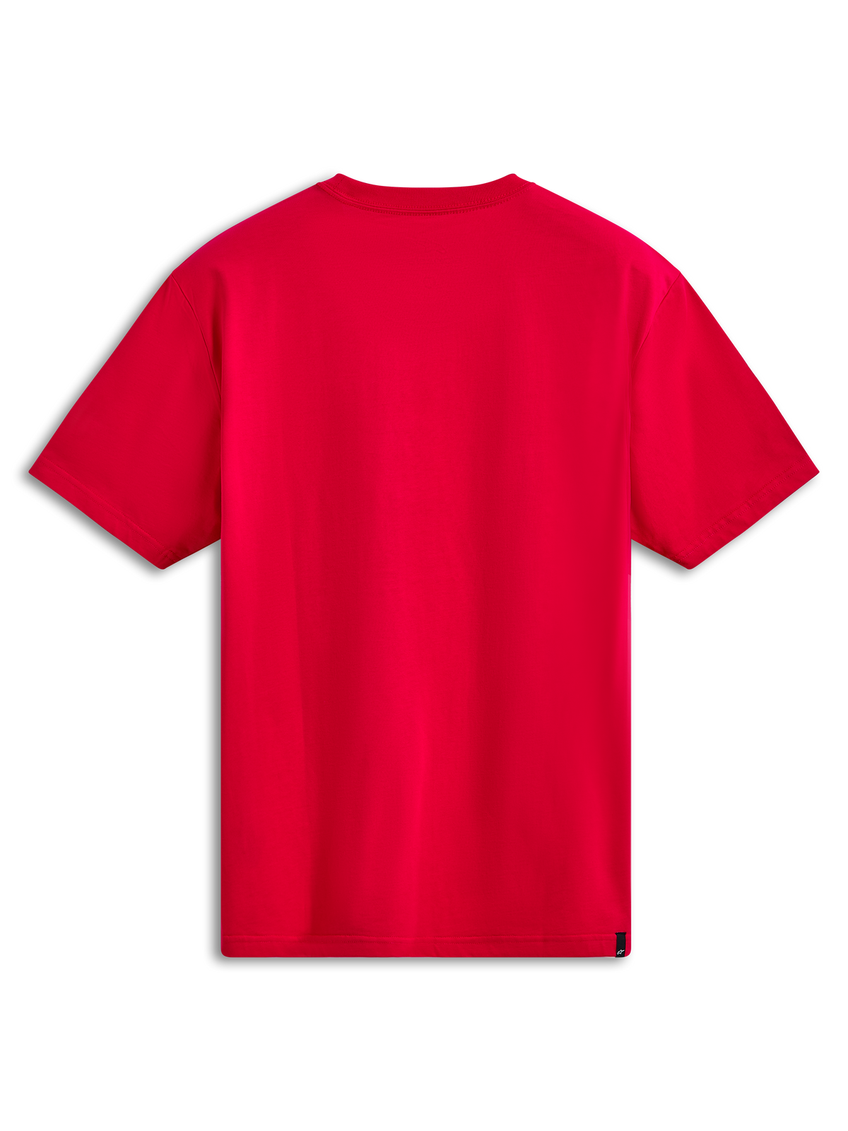 Alpinestars Ageless Shadow CSF Tee, t-shirt de manga curta, vermelha, vista traseira, apresenta um design vermelho liso com uma pequena etiqueta preta da marca na bainha inferior, vestuário desportivo casual