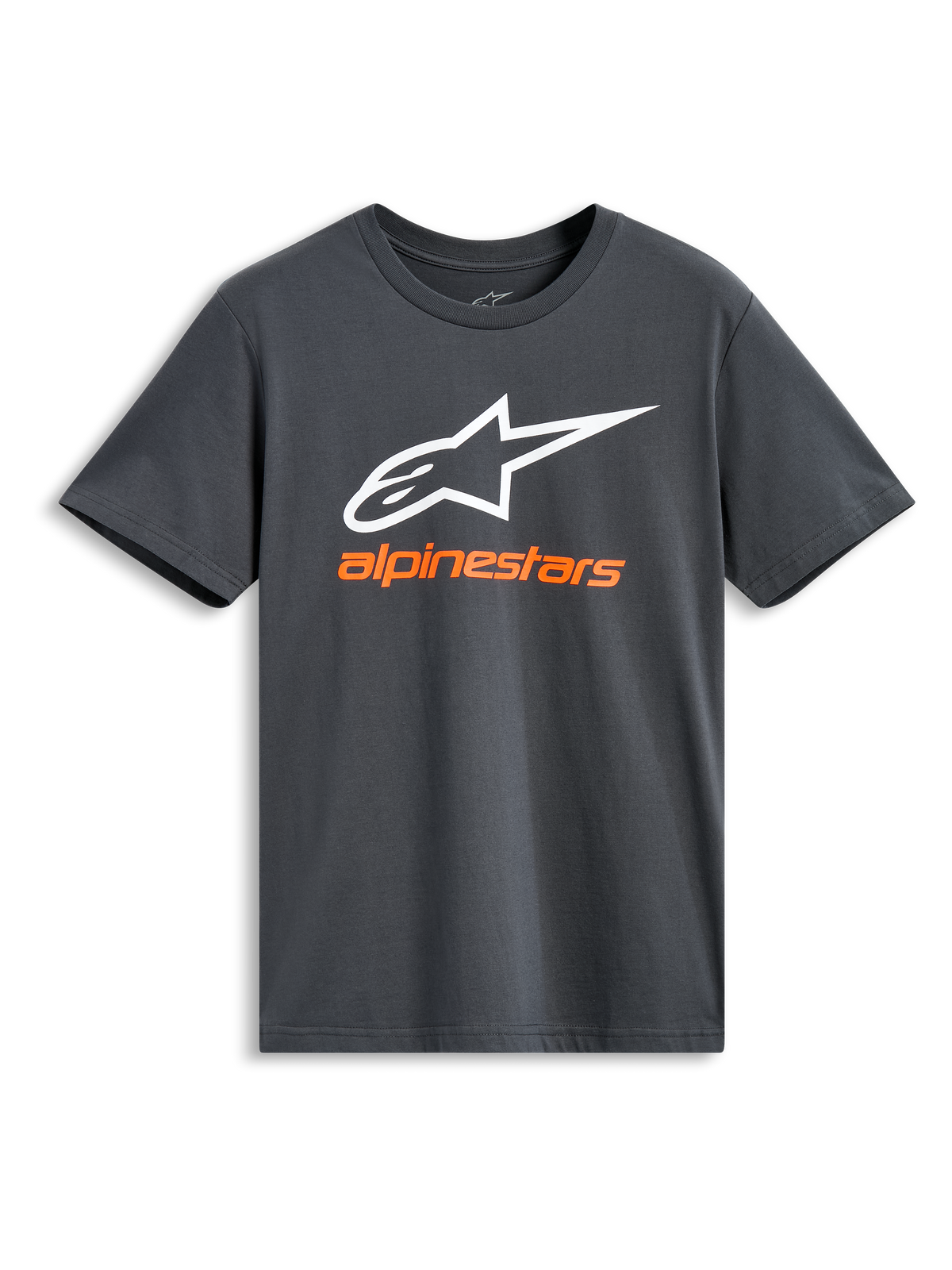 Alpinestars Always 2.0 CSF Tee, Short Sleeve T-Shirt, Charcoal, Large white Alpinestars logo with orange brand name, Casual Motorsport Streetwear