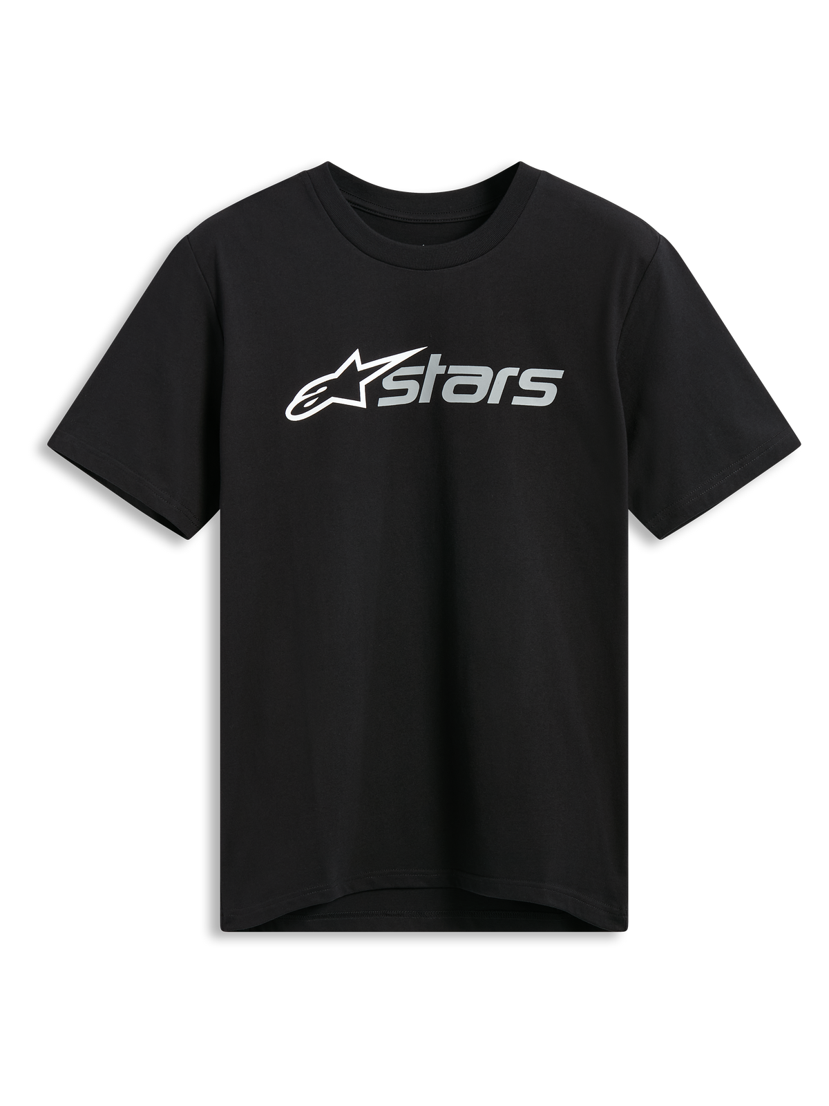 Alpinestars Blaze 2.0 CSF Tee, t-shirt de manga curta, preta com logótipo gráfico frontal em branco e cinzento, vestuário desportivo casual de desportos motorizados