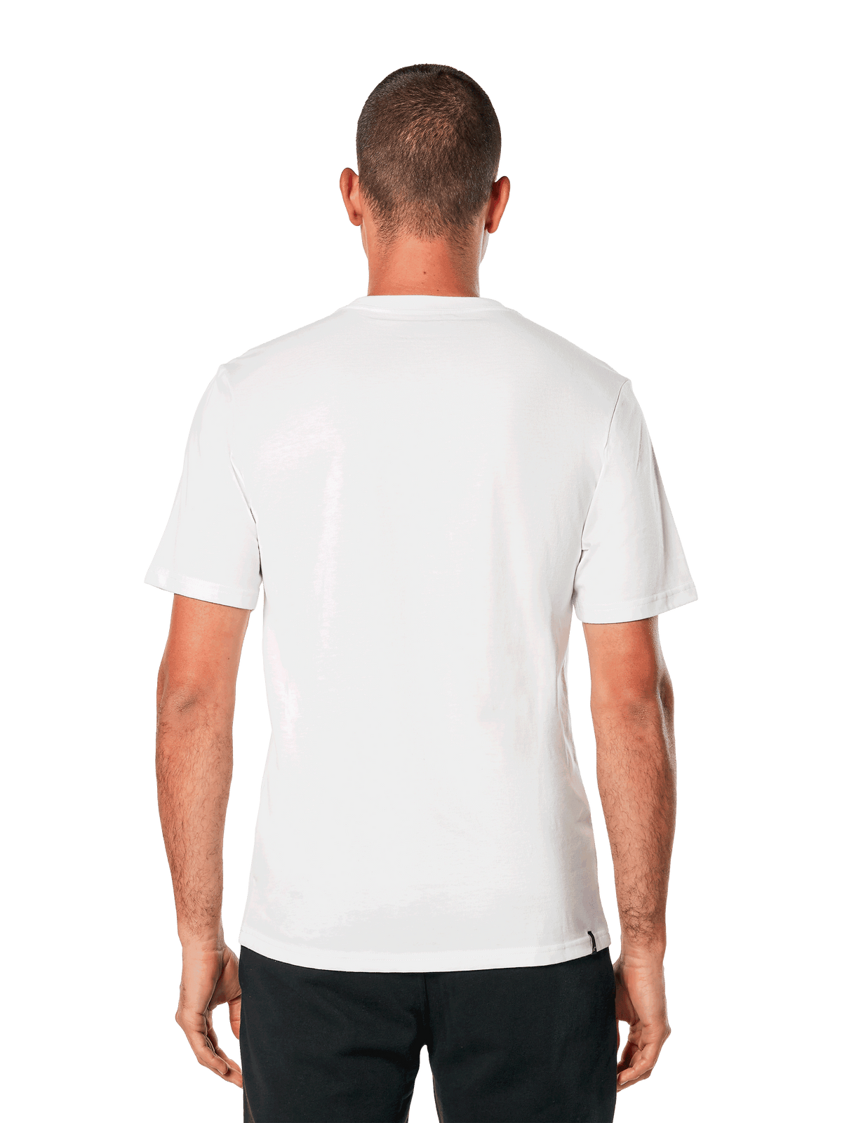 Alpinestars MX Helmet CSF Tee, Short Sleeve T-Shirt, White, Back view, worn with black pants, casual motorsport-inspired design