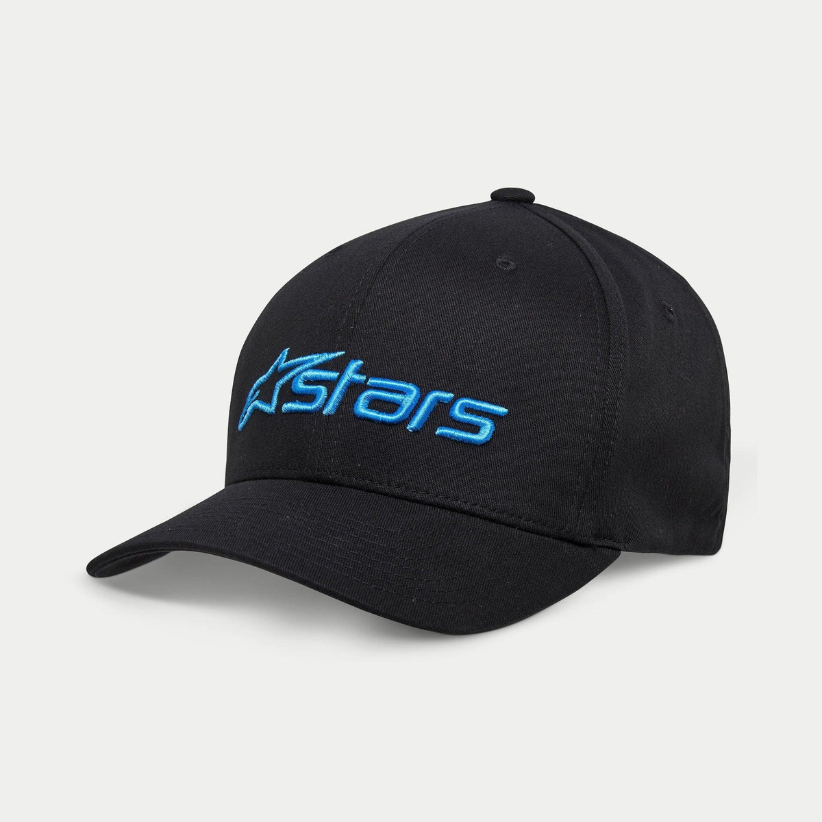 Alpinestars Blaze 2.0 Hat, Baseball Cap, Black with Light Blue Astars Logo, curved brim and structured crown, casual sportswear accessory