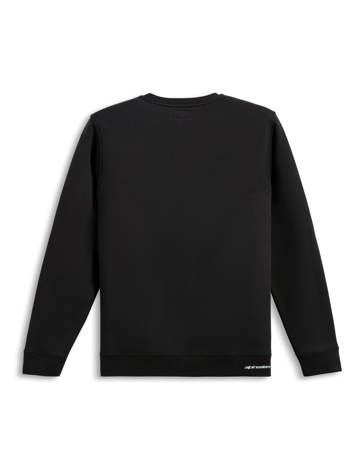 Alpinestars Sweatshirt Positive Crew, camisola preta, vista traseira, design de pullover em algodão misto com bainha e punhos canelados, casual sportswear