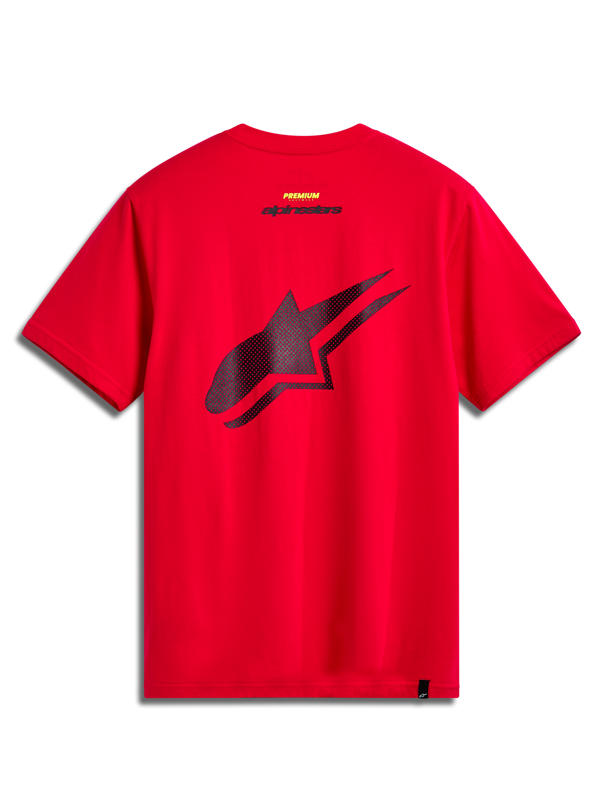 Alpinestars Formulate CSF Tee, t-shirt de manga curta, vermelha, vista traseira com grande logótipo Astars preto perfurado, estilo casual desportivo motorsport