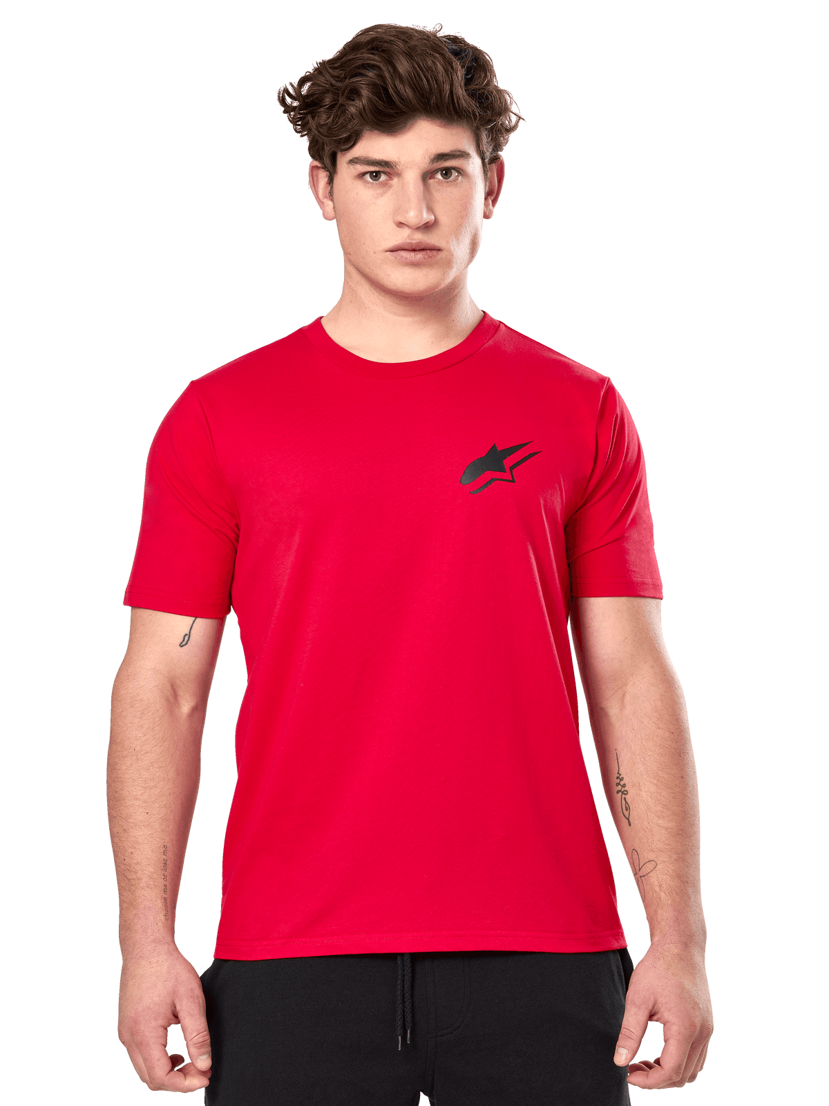 Alpinestars Formulate CSF Tee, t-shirt de manga curta, vermelha, com um pequeno logótipo Astars preto no peito, casual motorsport streetwear