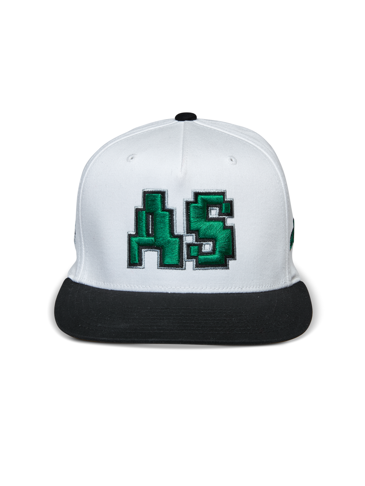 Boné Alpinestars Franchise, boné de pala plana, branco e preto, logótipo AS verde bordado em 3D na frente, copa estruturada com pala plana preta, acessório de cabeça casual inspirado no desporto motorizado