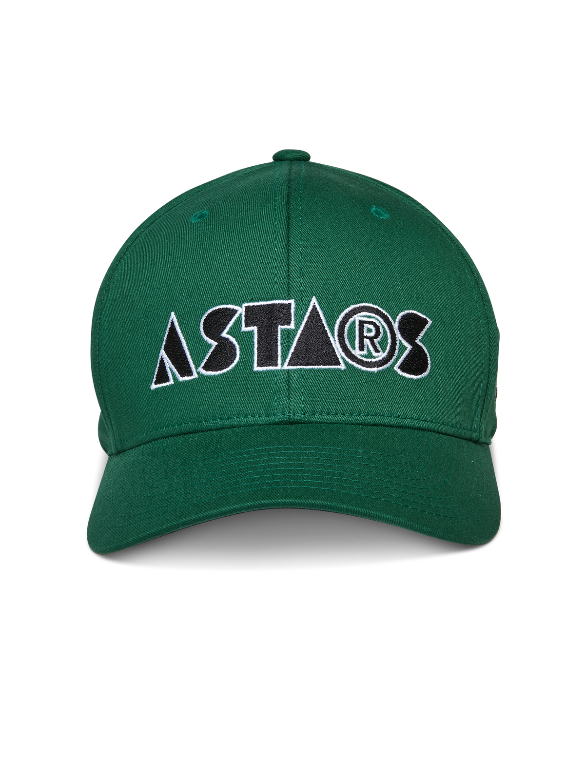 Alpinestars Cereal Hat, boné de basebol verde com pala curva, logótipo "ASTARS" estilizado bordado na frente em preto e branco, vestuário desportivo casual