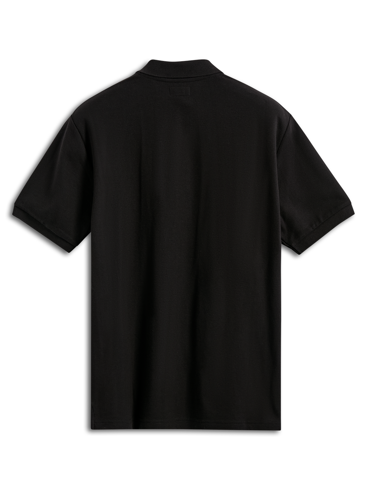 Polo Alpinestars Endeavor Classic, polo de manga curta, preto, vista traseira, tecido clássico de malha piqué com gola e punhos canelados, roupa desportiva casual de motorsport