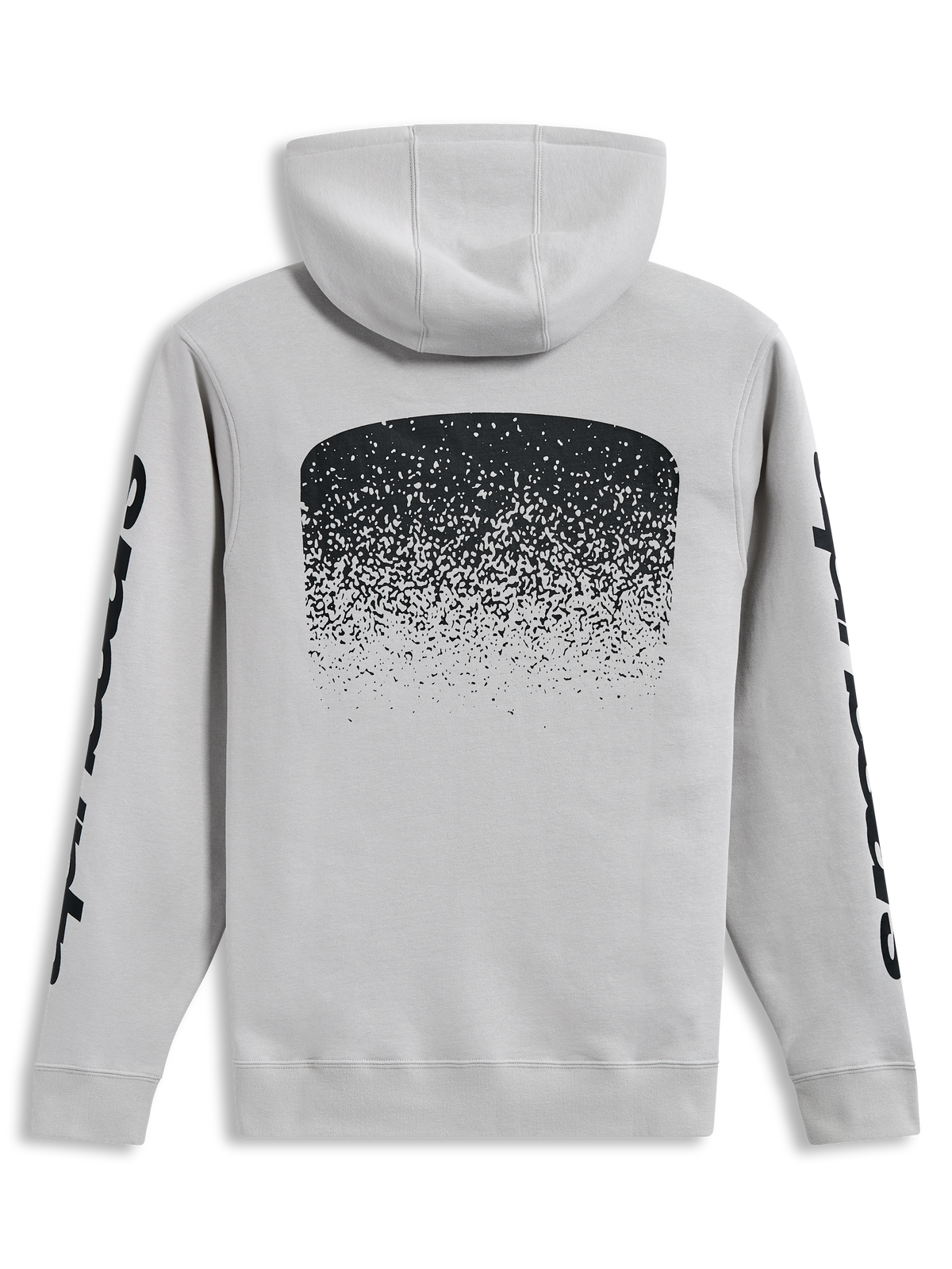 Alpinestars Obsessed Hoodie, camisola com capuz, cinzento cement e preto, vista traseira com gráfico MX em gradação e logótipos Alpinestars nas mangas, sportswear casual