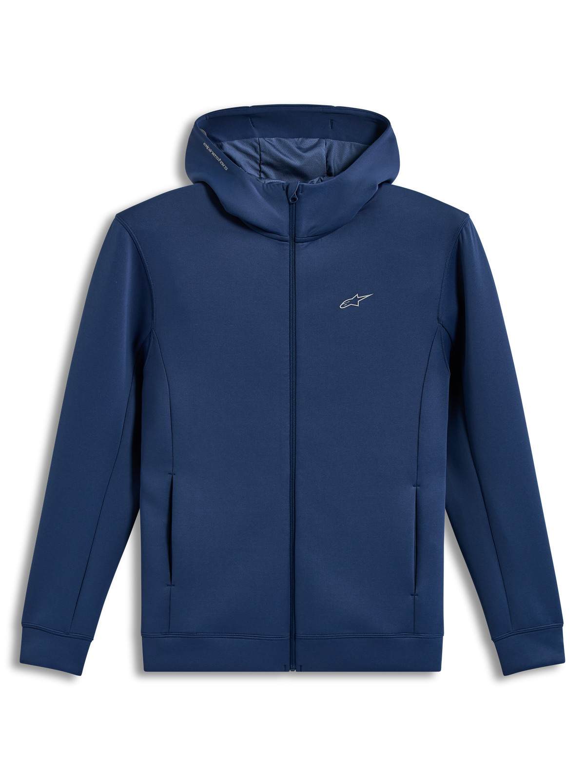 Alpinestars Cypher Hoodie, casaco com capuz e fecho de correr em fleece azul aço, gola alta e bolsos, design casual de sportswear