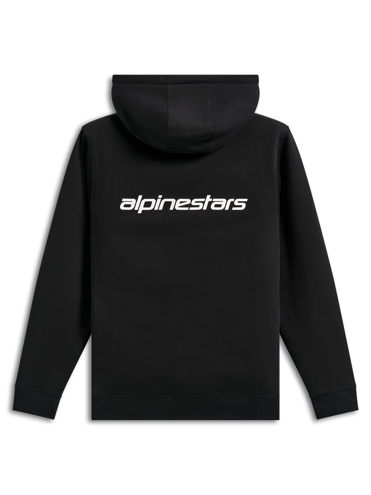 Alpinestars Transverse Hoodie, streetwear casual, preta com logótipo Alpinestars em branco nas costas, fleece com capuz, punhos e bainha canelados, design moderno inspirado no desporto motorizado
