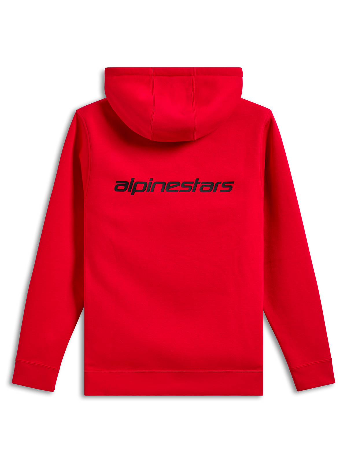 Alpinestars Transverse Hoodie, vista traseira, Vermelho, com logótipo Alpinestars wordmark preto na parte superior das costas, sweatshirt casual com capuz e punhos e bainha canelados.