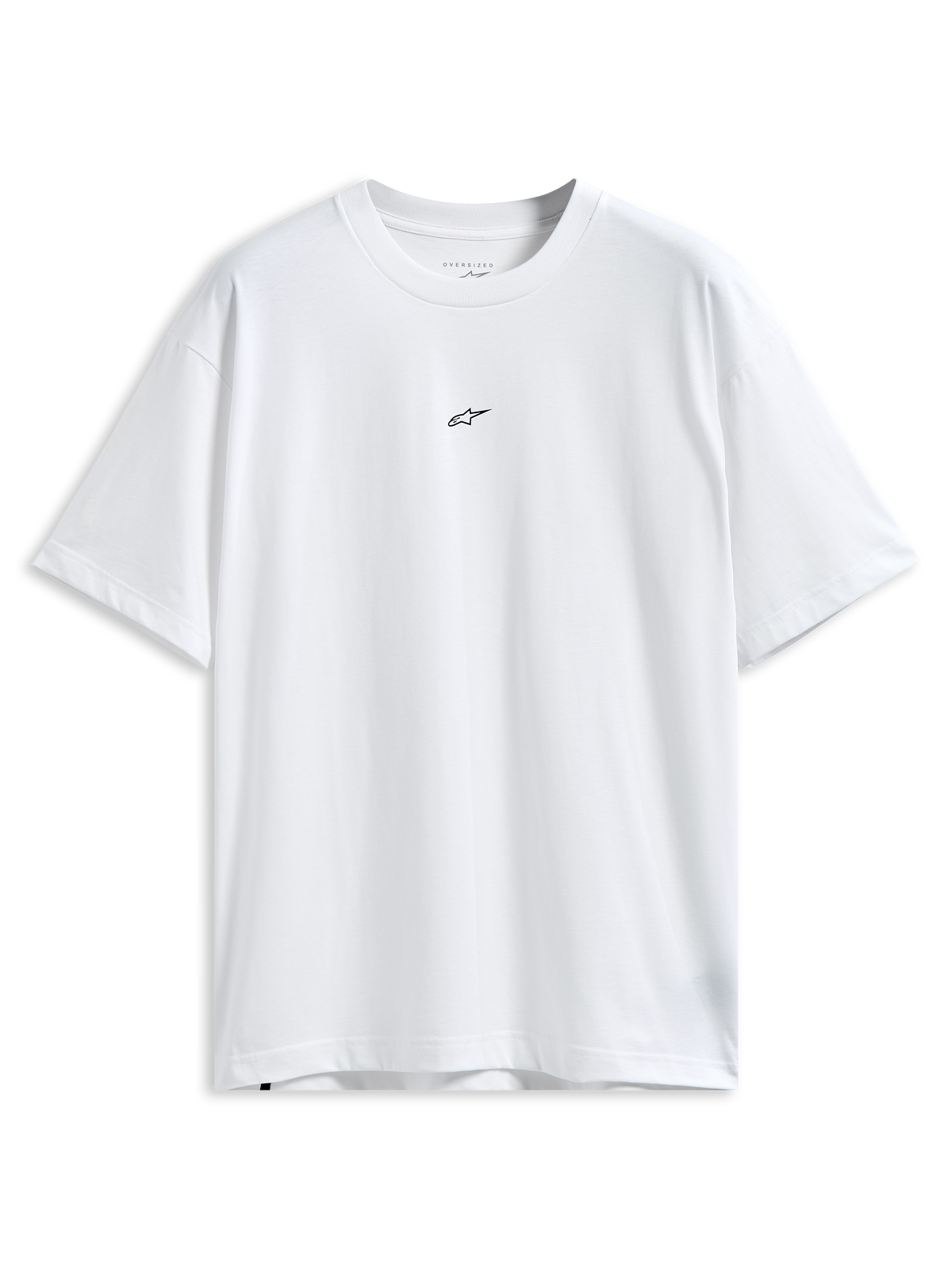 Alpinestars Focused Oversized CSF Tee, t-shirt de manga curta, branca, pequeno logótipo Astars preto no peito, corte oversized descontraído, streetwear casual de motorsport