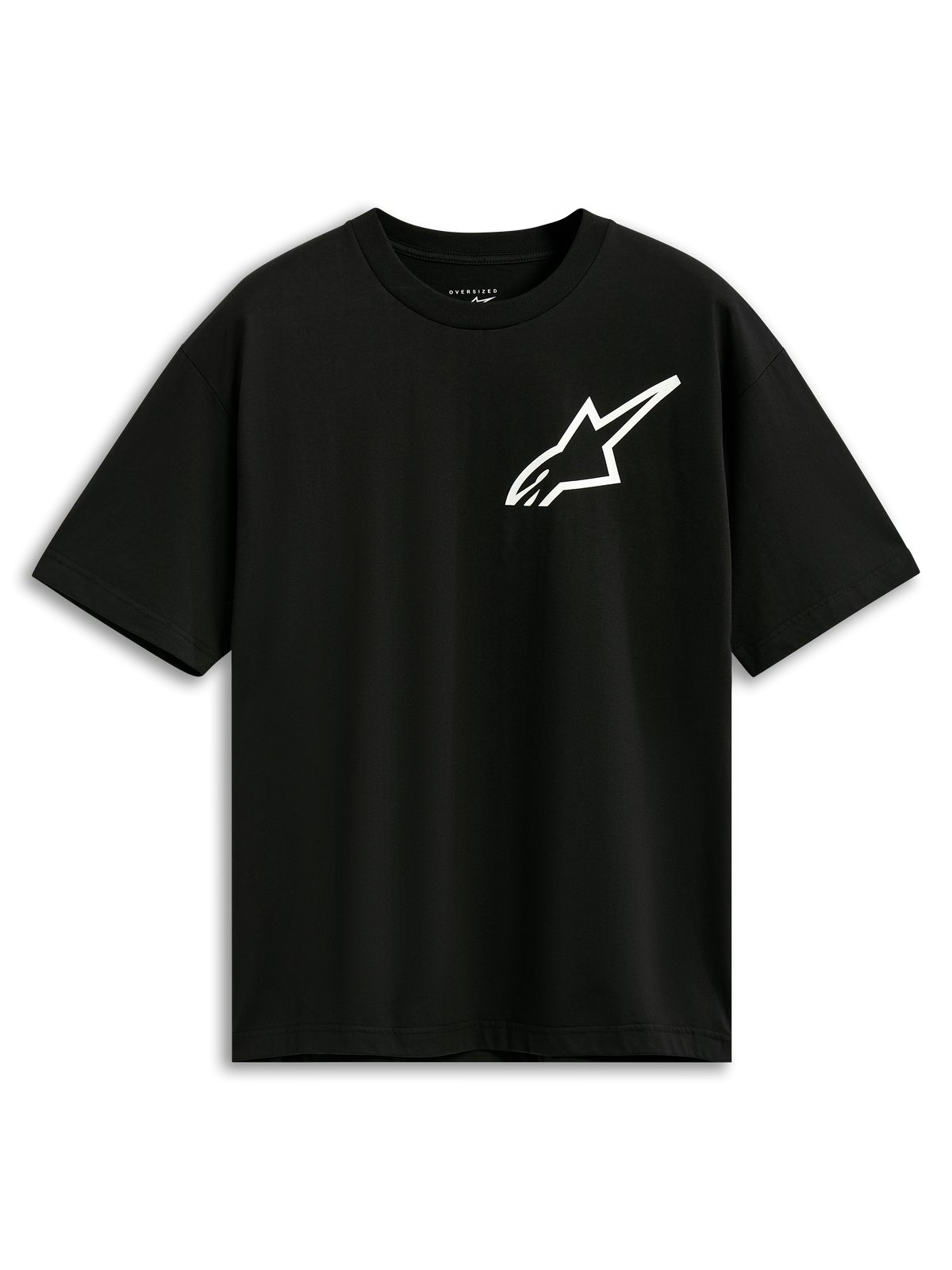 T-shirt Alpinestars One Oversized CSF, t-shirt de manga curta, preta com logótipo Astars branco no peito, corte oversized, streetwear casual inspirado no desporto motorizado