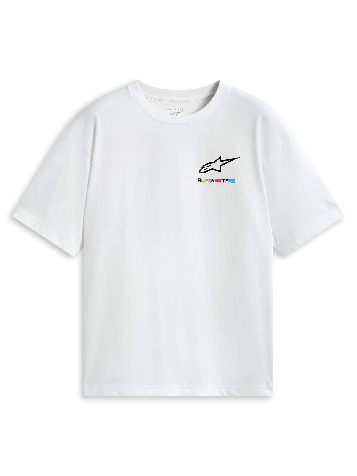 Alpinestars T-Shirt Wild Oversized CSF, t-shirt de manga curta branca com logótipo multicolor no peito, casual sportswear