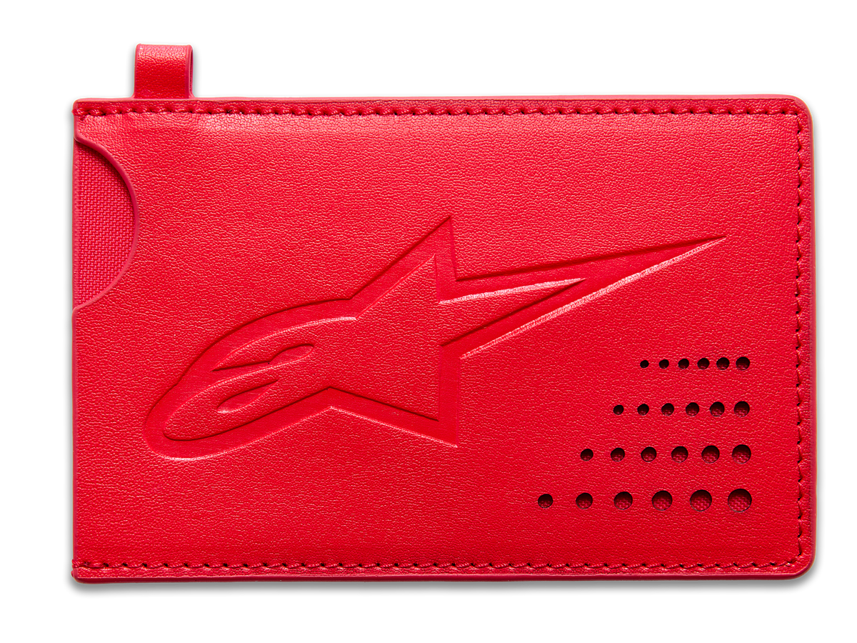 Alpinestars Ageless Credit Card Holder, Red, classic split leather wallet, debossed Astars logo, curved notch, perforated corner detail, slim minimalist accessory