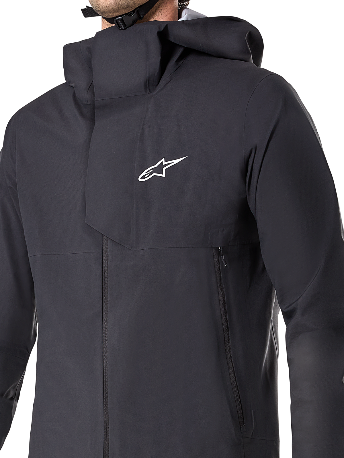 Alpinestars A-Dura Elite Waterproof Jacket, casaco de ciclismo MTB, preto, com membrana impermeável de 3 camadas, capuz compatível com capacete, bolsos com fecho de correr e textura ripstop técnica para a prática de BTT