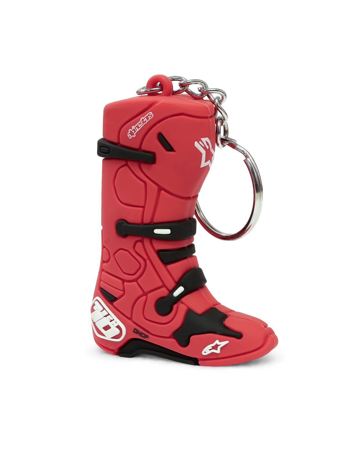 Alpinestars Porta-Chaves Tech 10 Boot, porta-chaves de moto, réplica tridimensional da bota de motocross icónica, vermelho com detalhes pretos e brancos e anel metálico