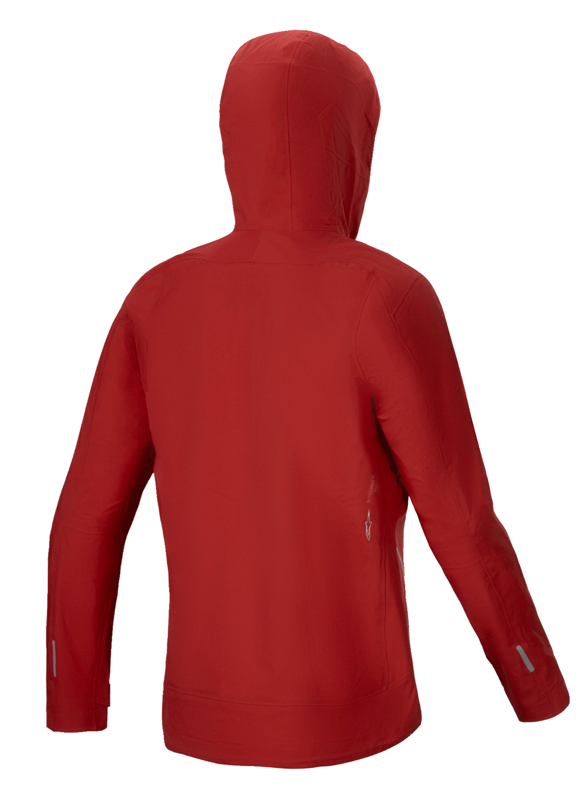Alpinestars Stella A-Dura Elite Waterproof Jacket, casaco de MTB impermeável para mulher, vermelho fluo, vista traseira com capuz compatível com capacete e construção em membrana elástica ripstop 3L