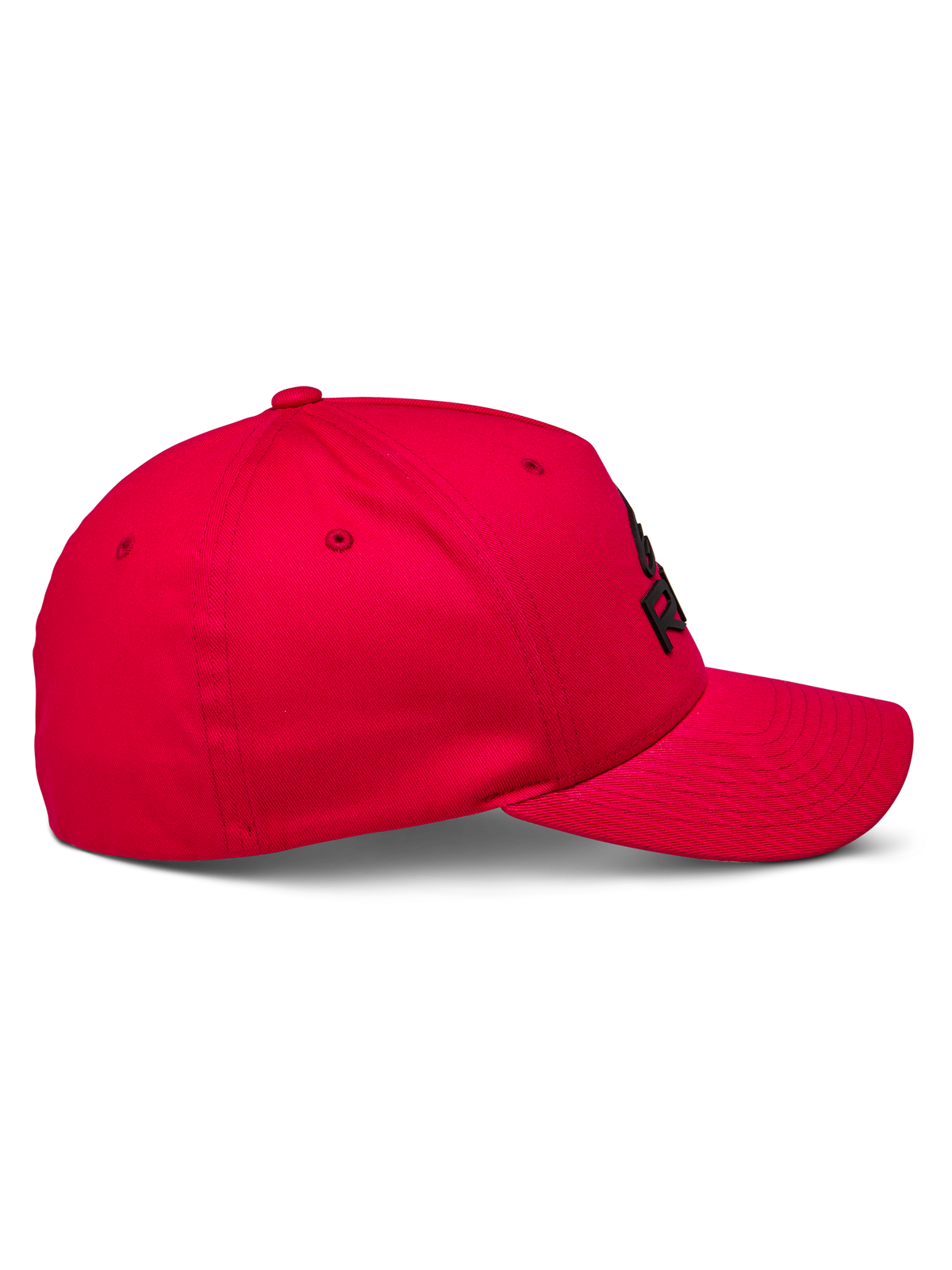 Chapéu Alpinestars Ride Sonic, boné de pala curva, vermelho, vista lateral, coroa estruturada com logótipo preto bordado em 3D, acessório de sportswear casual