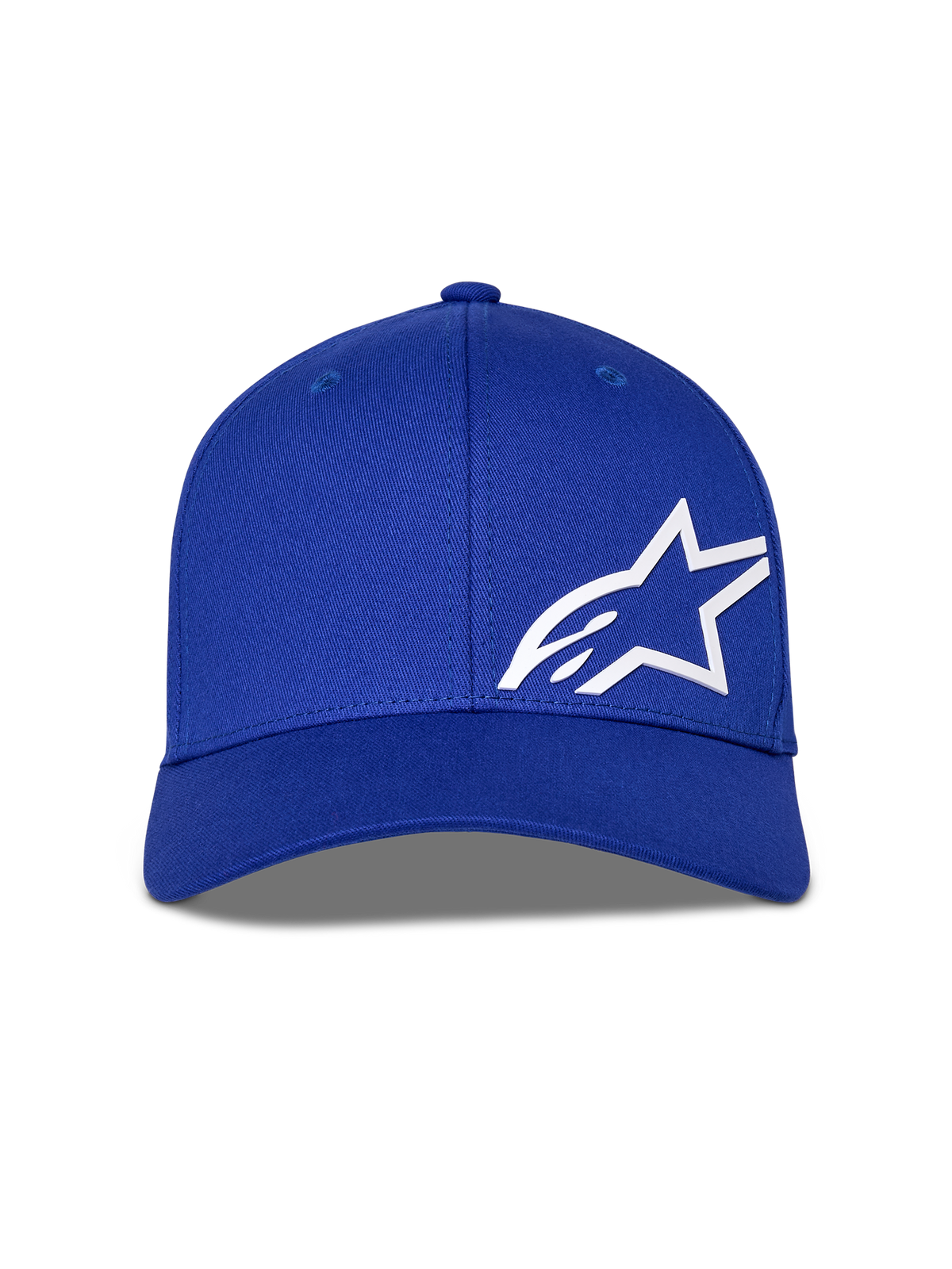 Alpinestars Corp Shift Multi Hat, boné de basebol azul com o logótipo Astars em 3D branco na frente, coroa estruturada com pala curva, acessório casual de motorsport