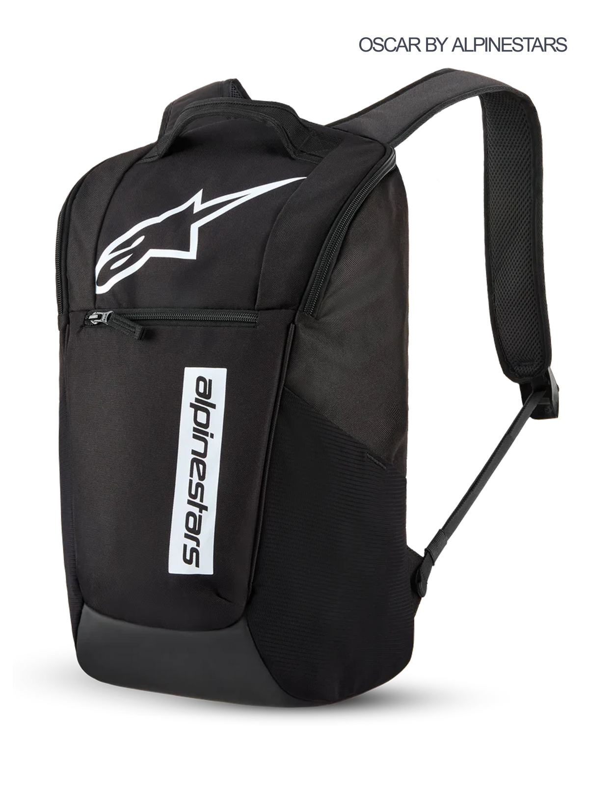 Mochila Alpinestars Defcon V3, mochila diária de sportswear de 13,6L em preto e branco, com logótipo Astars e marca estampados, bolso frontal com fecho de correr e alças de ombro acolchoadas.
