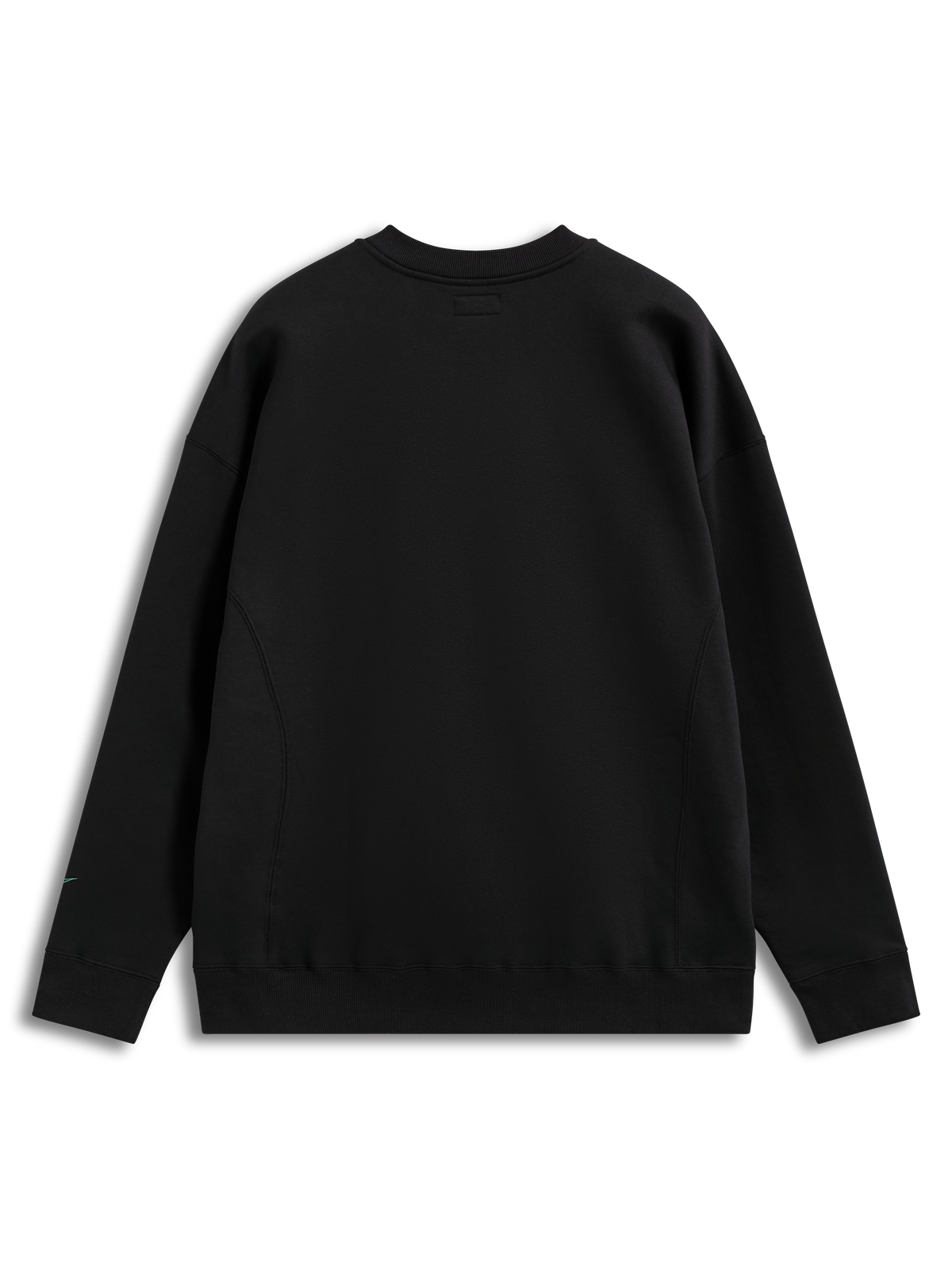 Alpinestars Guise Oversized Crew, camisola de fleece preta, vista traseira, corte largo, gola redonda e detalhes de costura.