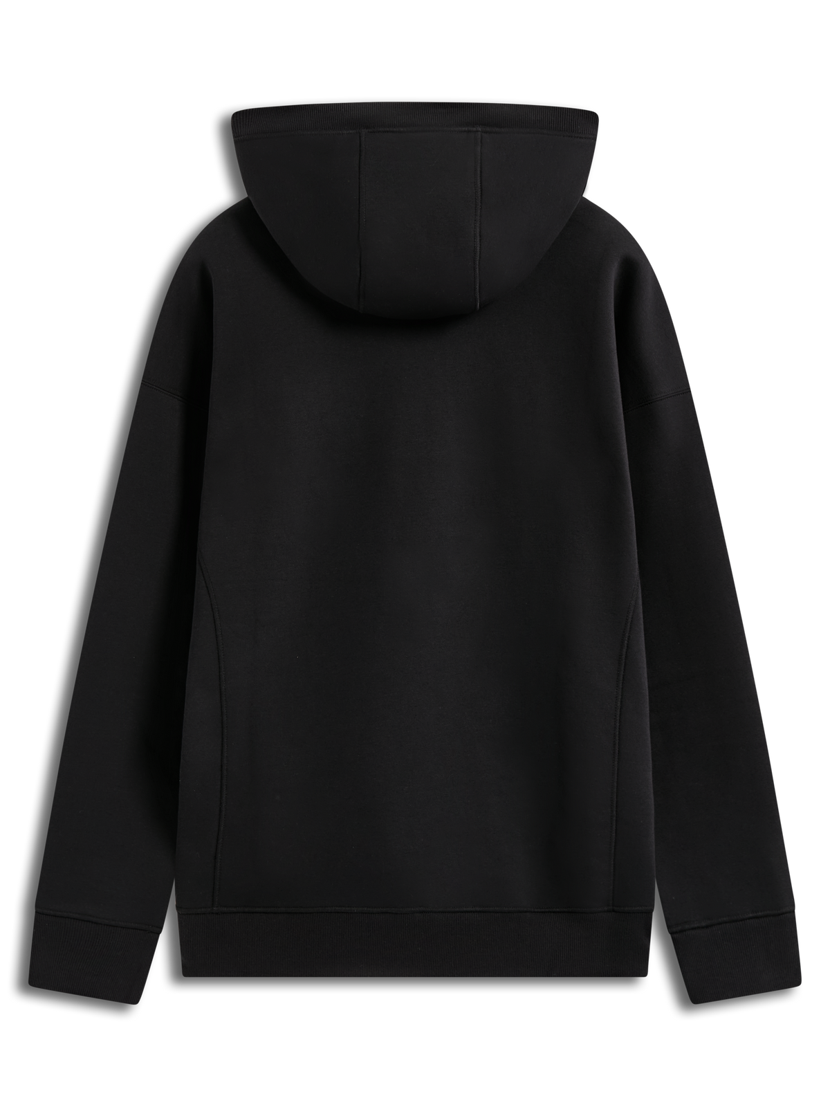 Alpinestars Shaw Oversized Hoodie, hoodie de fleece preto, vista traseira com costuras no corpo e pormenores canelados.