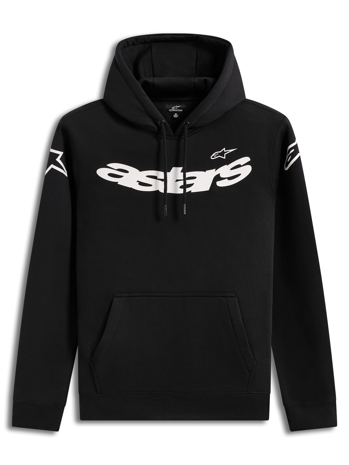 Alpinestars Velocifier Hoodie, hoodie casual preto com gráficos brancos no peito e bolso frontal, estilo lifestyle