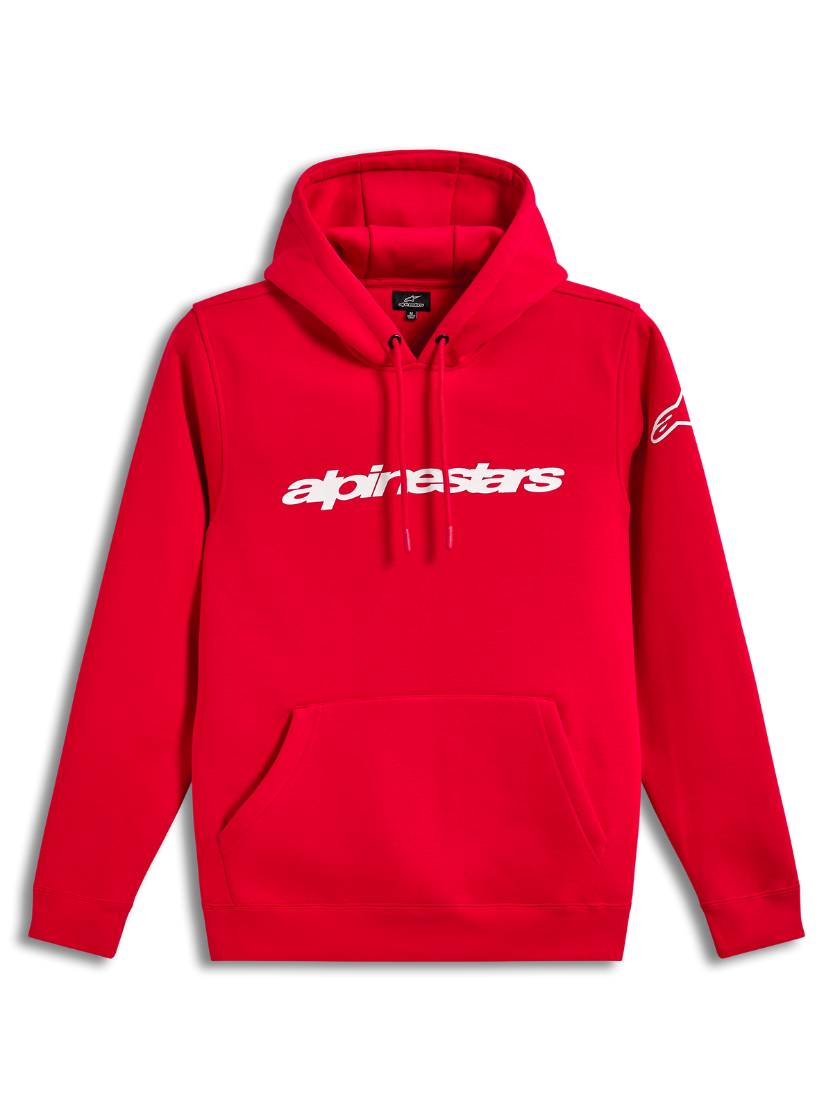 Alpinestars Race Wordmark Hoodie, camisola com capuz vermelha, logótipo linear branco no peito e bolso frontal em fleece.