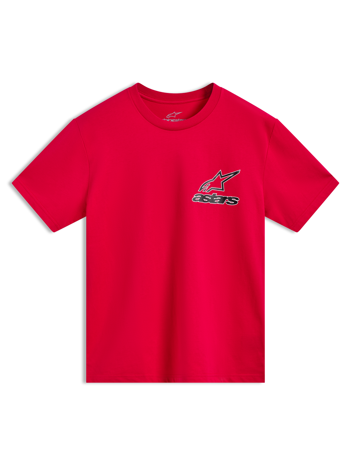 Alpinestars Lineout CSF Tee, t-shirt de manga curta vermelha, logótipo Astars com contorno no peito, sportswear casual