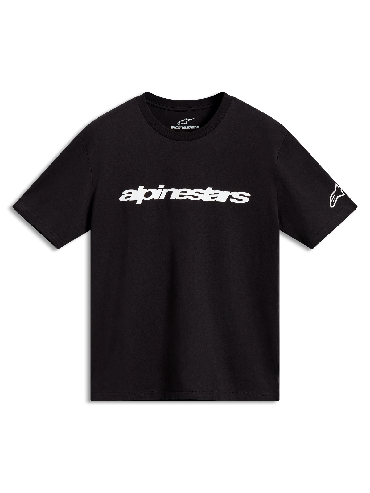 Alpinestars Race Wordmark CSF Tee, t-shirt preta de manga curta com logótipo linear branco no peito, sportswear casual