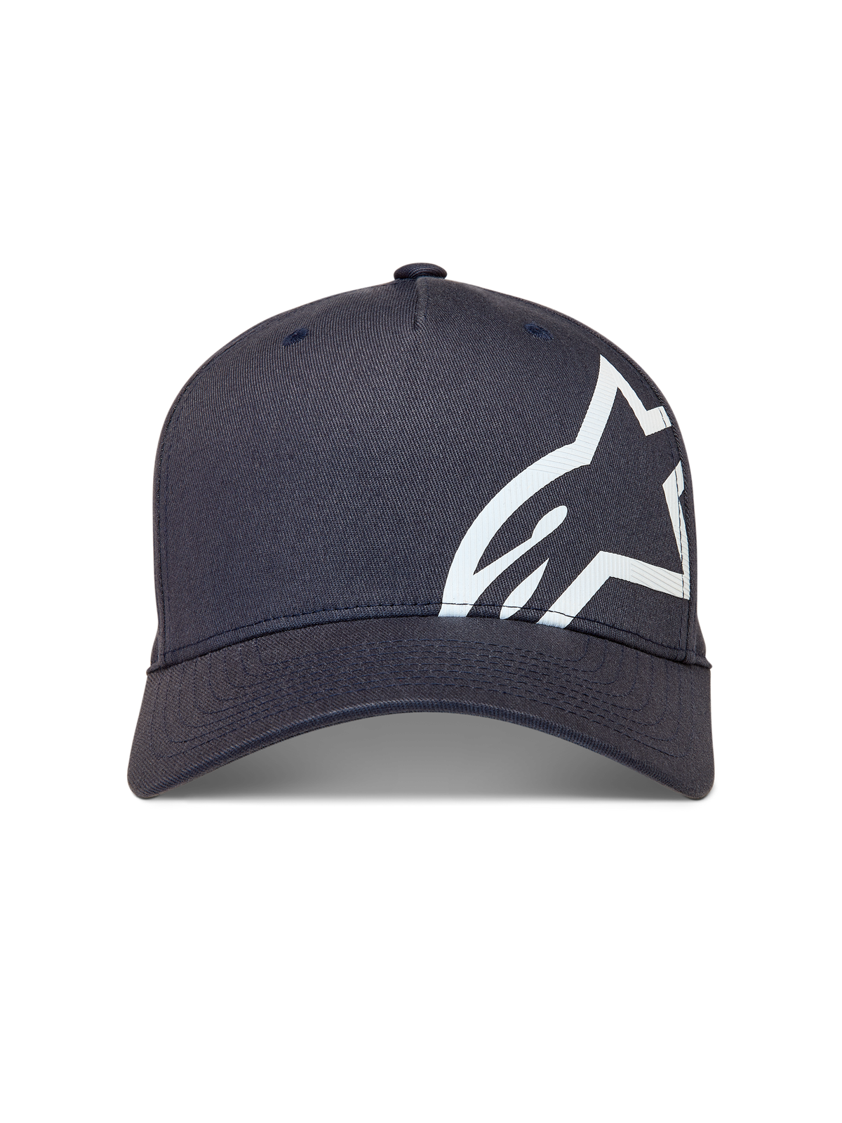 Alpinestars Maze Chapéu, boné de basebol cinzento-escuro, com aba curva e logótipo Astars grande e branco texturizado.