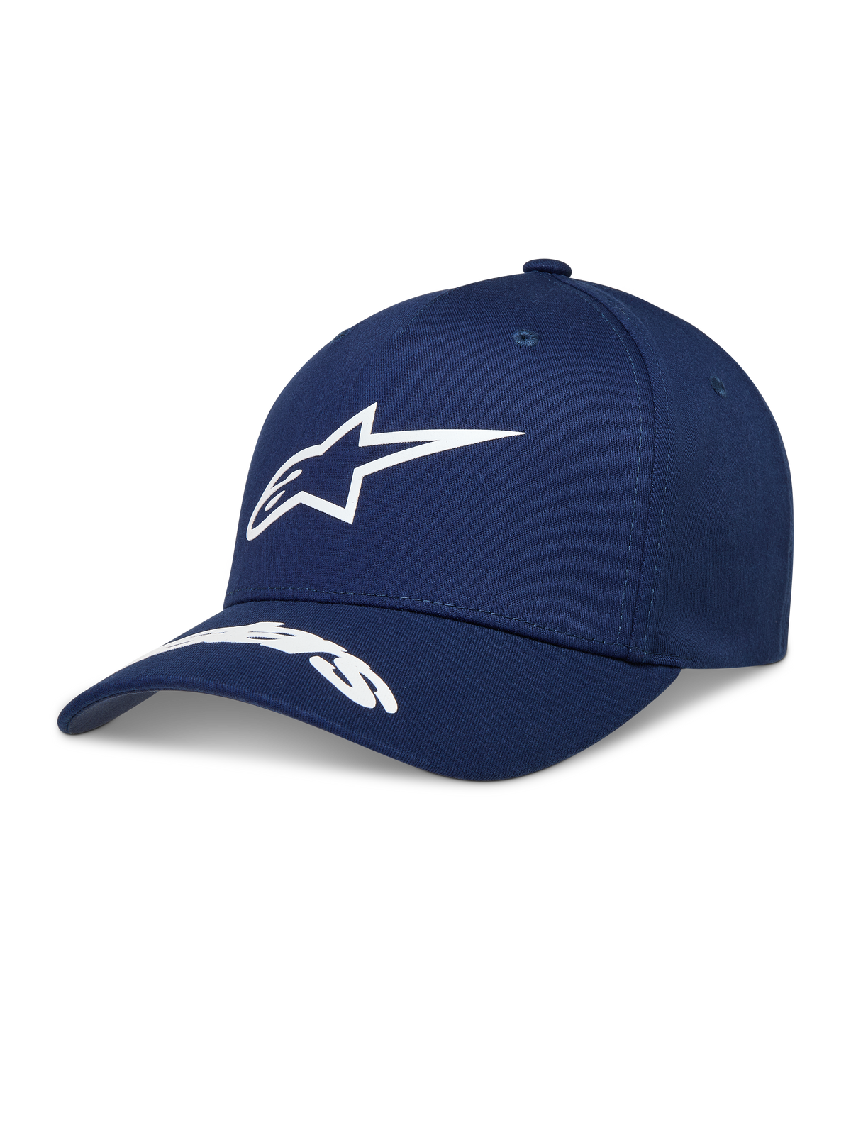 Alpinestars Arclight Chapéu, boné azul-marinho com logótipo Astars em relevo branco, aba curva e coroa estruturada.