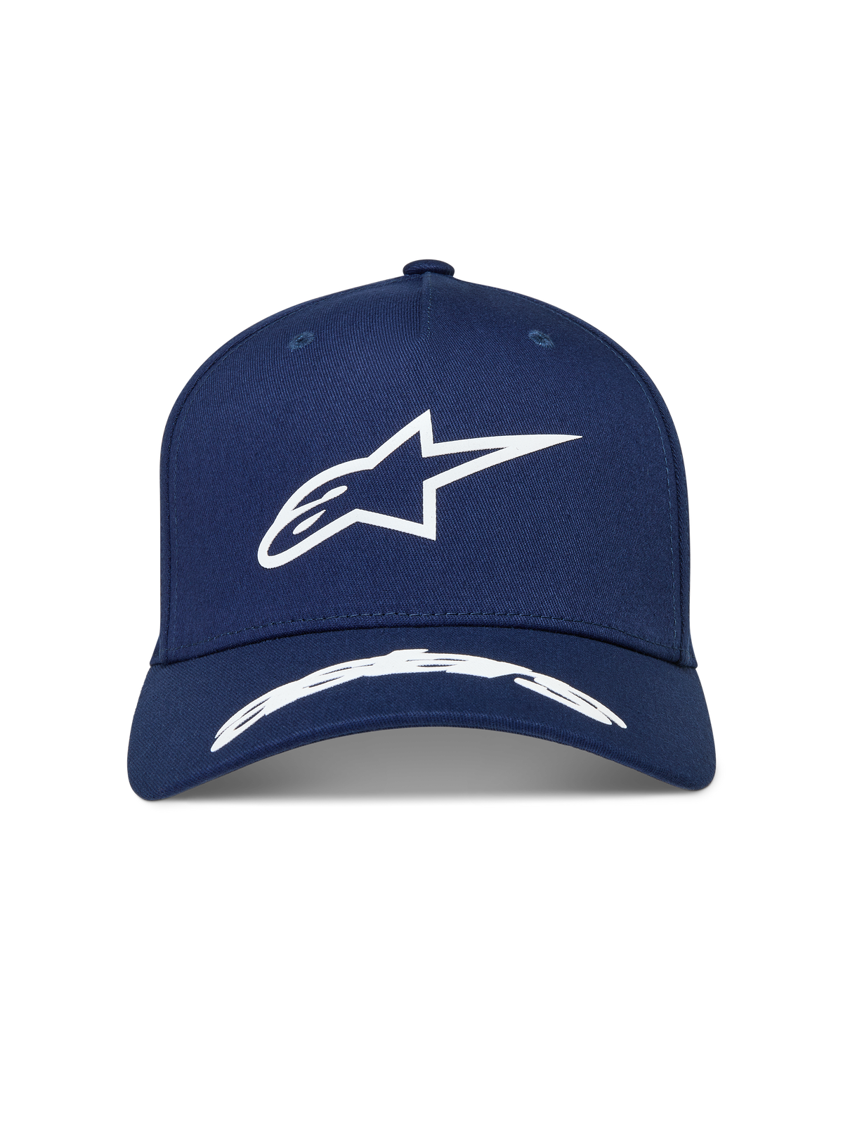 Alpinestars Arclight Chapéu, boné azul-marinho com logótipo Astars branco em relevo e marca na aba curva.