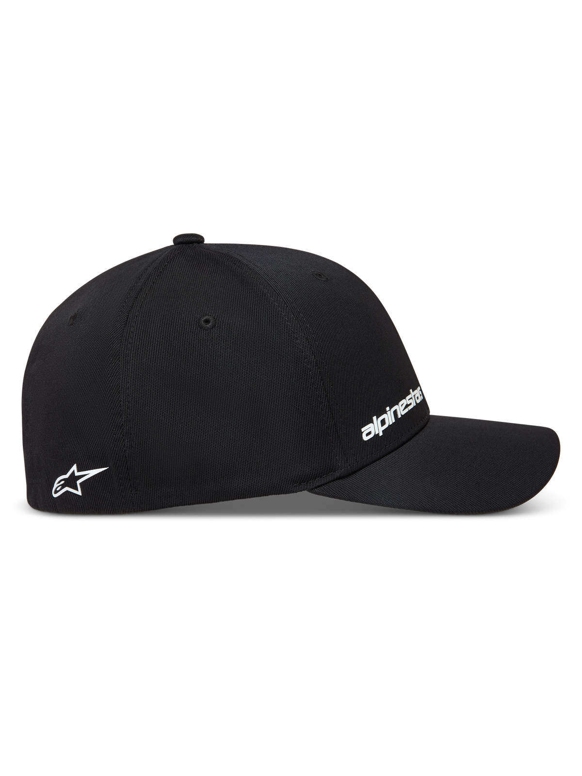 Alpinestars Points Chapéu, boné sportswear preto em nylon tactel, com logótipos brancos em impressão HD e ajuste flex.