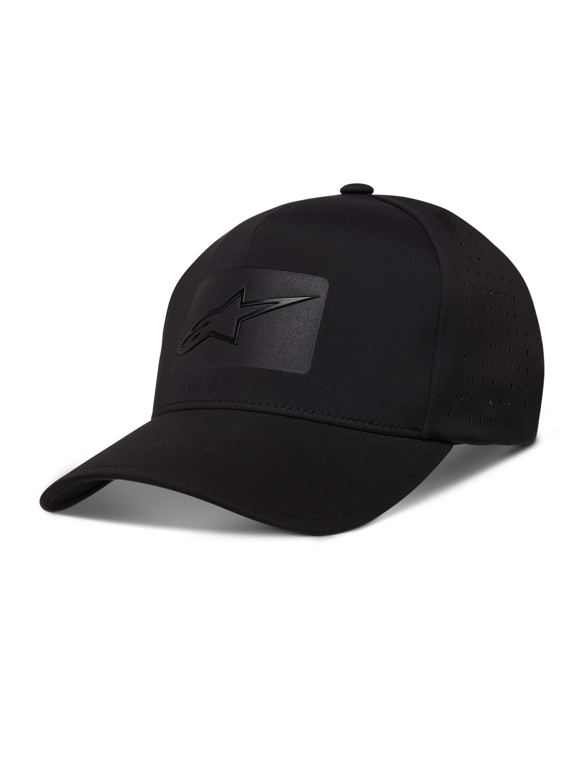 Alpinestars Algo Perf Adjustable Chapéu, boné preto em tecido técnico com logótipo Astars e perfurações laterais.
