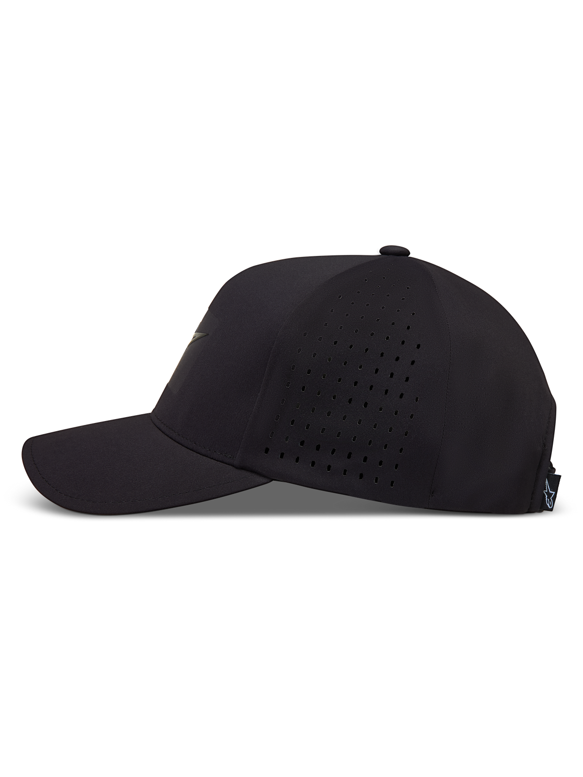 Alpinestars Algo Perf Adjustable Chapéu, boné preto com aba curva e painéis laterais perfurados para respirabilidade.