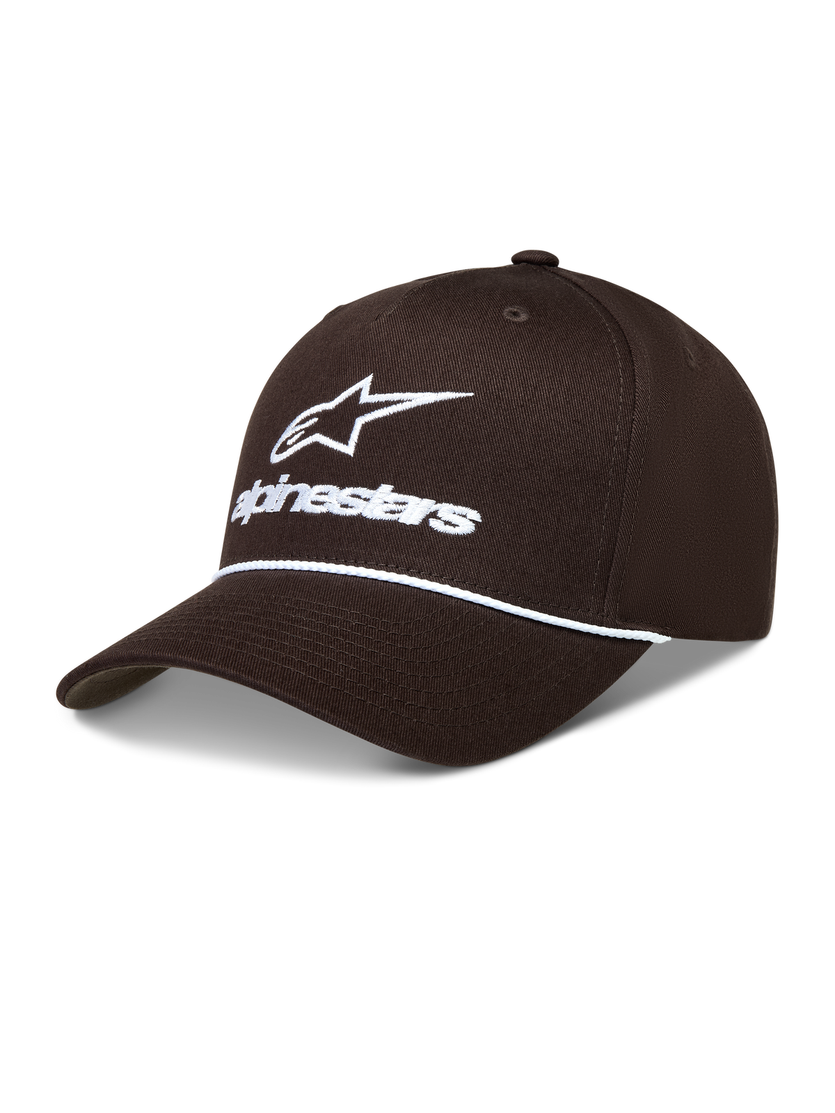Alpinestars Combo Logo Snapback Chapéu, boné castanho com logótipo branco bordado e detalhe de corda.
