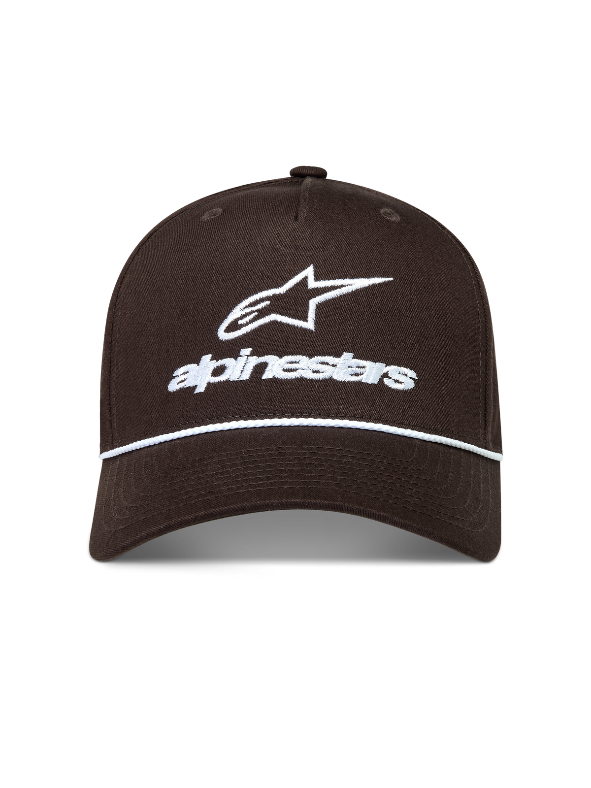 Alpinestars Combo Logo Snapback, boné castanho com logótipo branco bordado e detalhe de corda na aba curva.