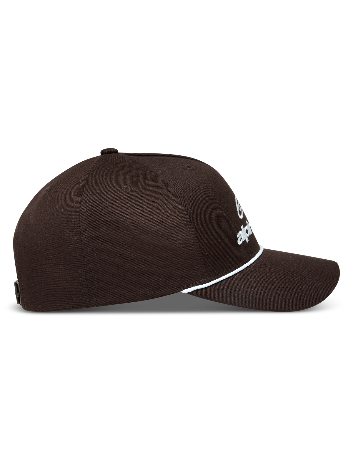 Alpinestars Combo Logo Snapback Chapéu, boné castanho de sarja com logótipo branco bordado, coroa estruturada e aba curva com corda.