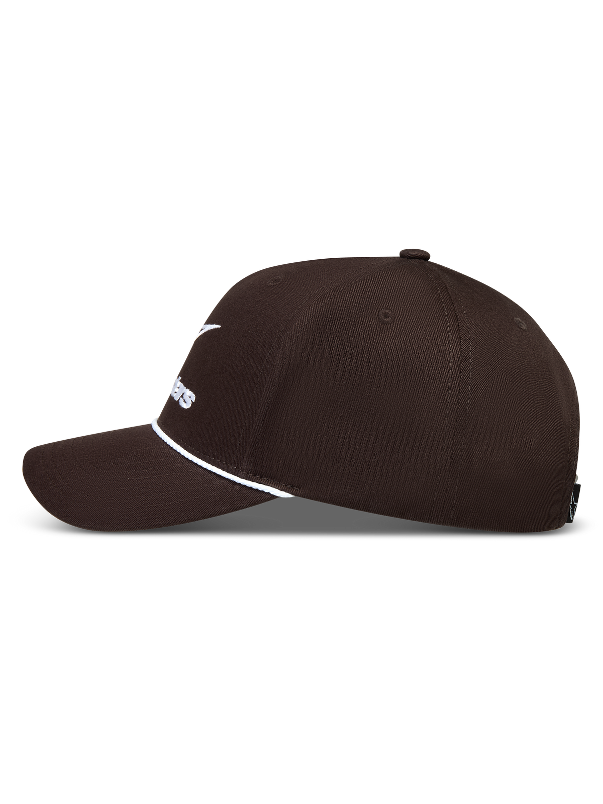 Alpinestars Combo Logo Snapback Chapéu, boné de sportswear em sarja castanho com aba curva e bordado branco lateral.