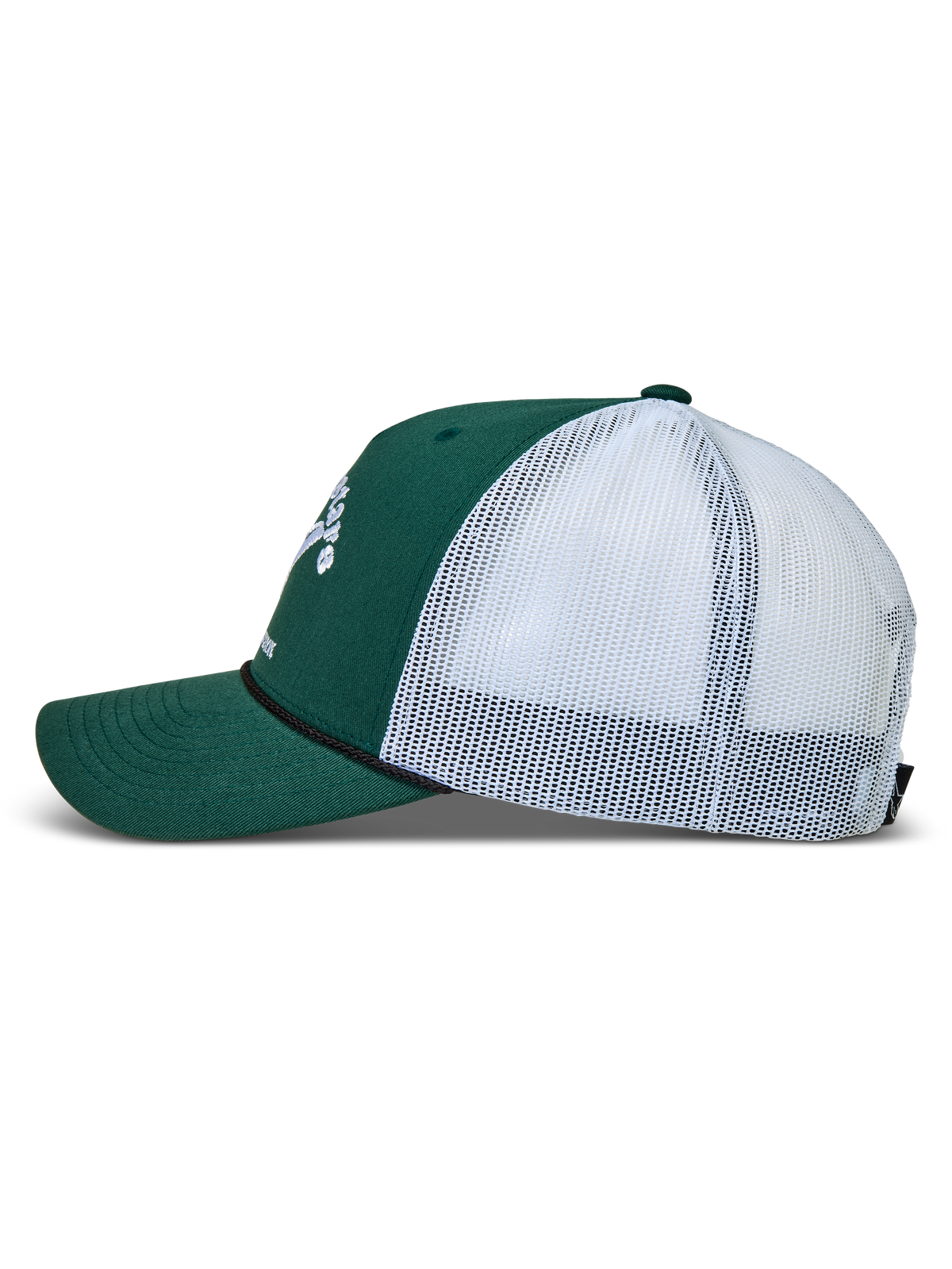 Alpinestars Baron boné trucker, boné sportswear verde e branco, vista lateral com sarja estruturada e malha atrás.