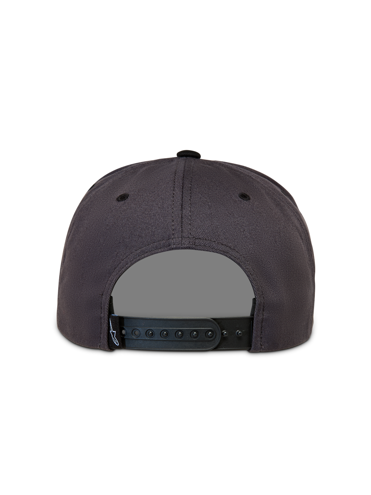 Alpinestars Stadium Snapback Chapéu, boné de sportswear cinzento escuro e preto, vista traseira com fecho snapback ajustável.