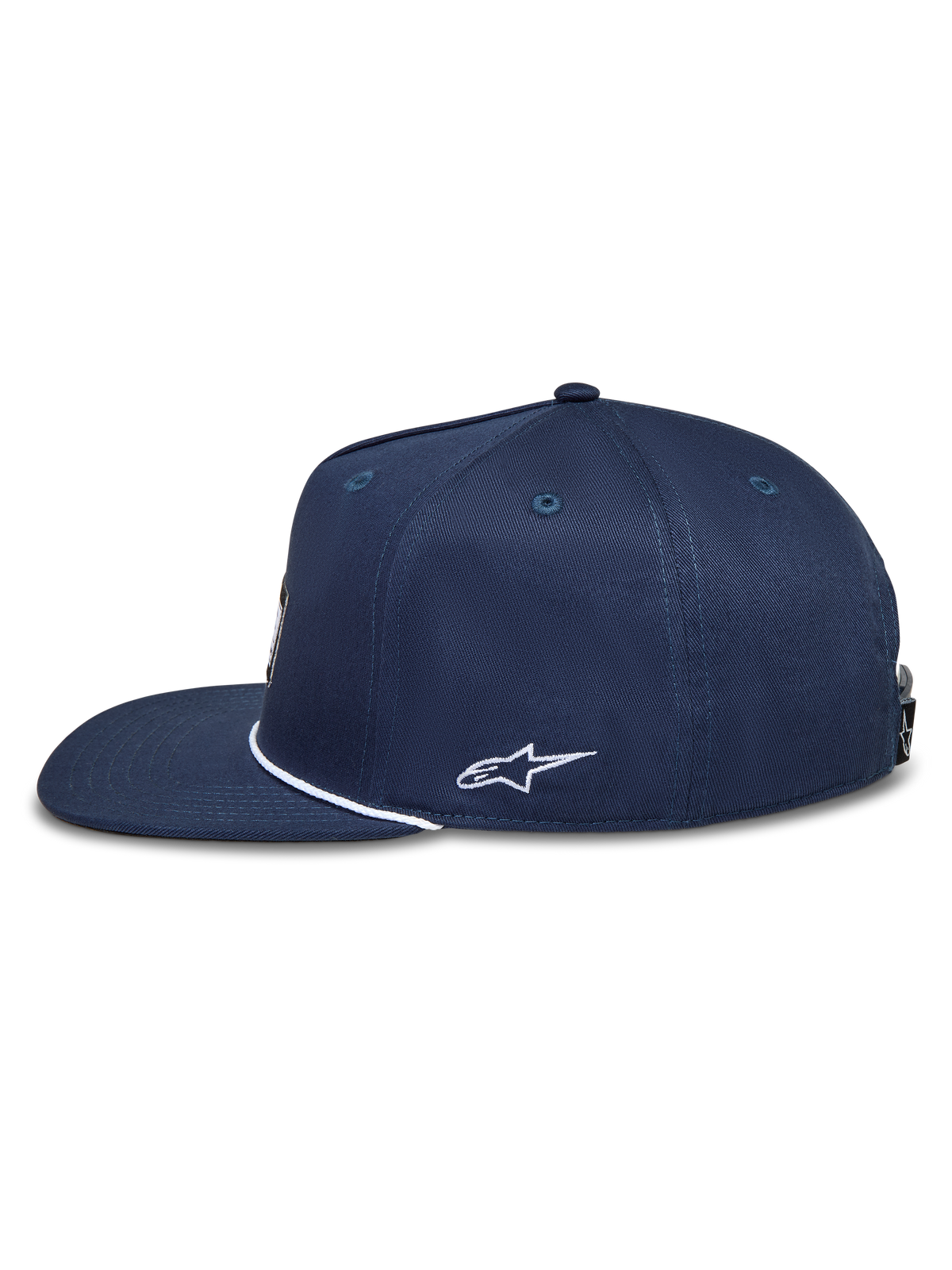 Alpinestars Label Snapback Chapéu, boné sportswear azul-marinho com aba plana e logótipo Astars bordado a branco na lateral.