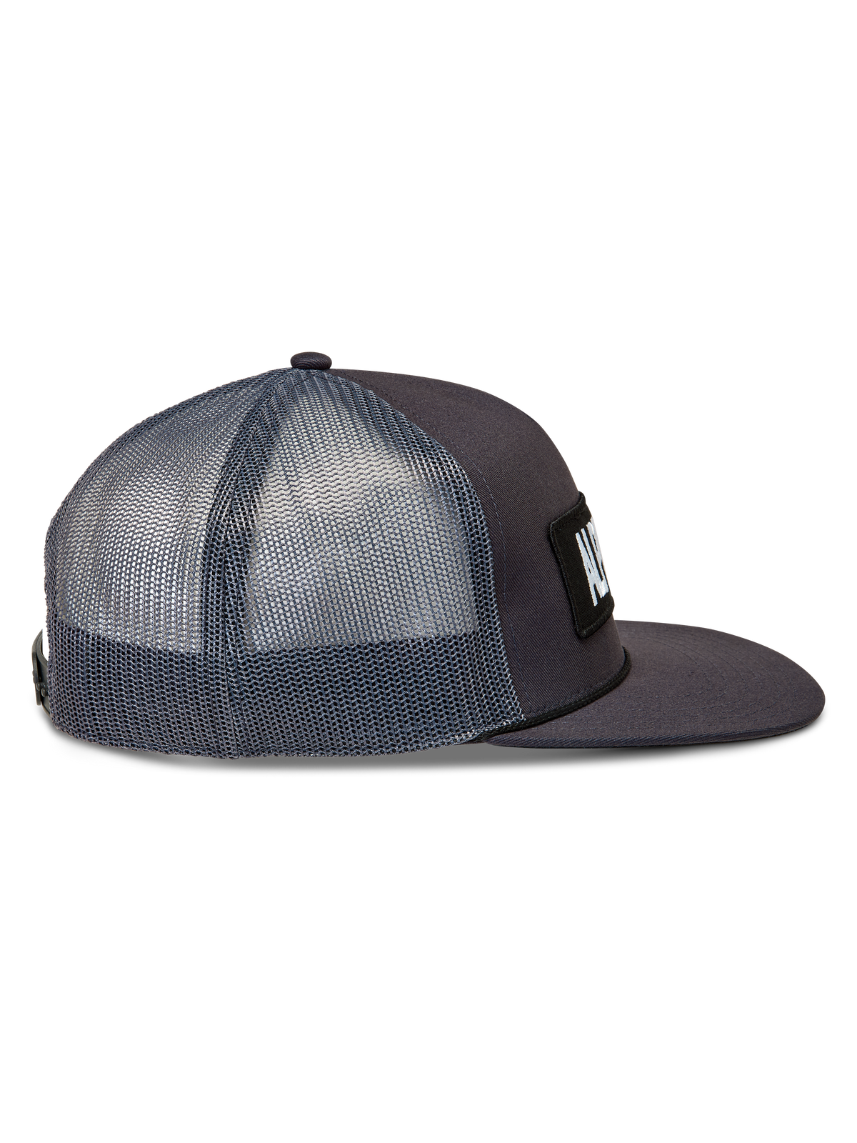 Alpinestars Ten Boné trucker cinzento escuro com rede respirável, aba plana e coroa estruturada.