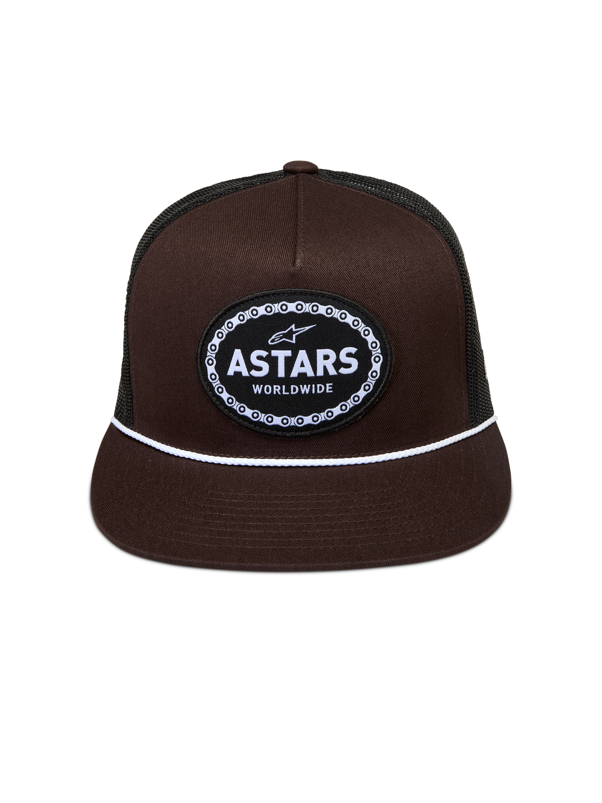 Alpinestars Hotlink Boné trucker, castanho e preto, aba plana, corda branca e patch com logótipo Astars.