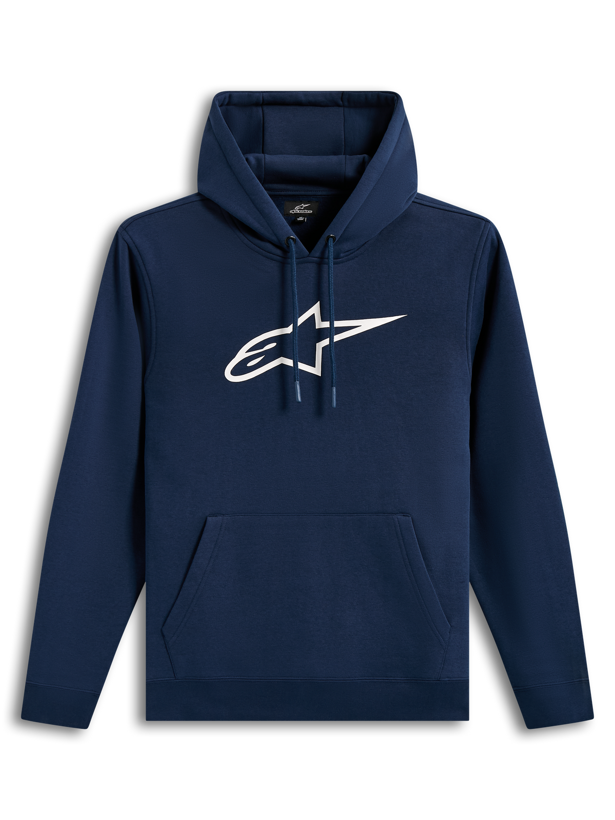Alpinestars Ageless V3 Hoodie, camisola com capuz azul marinho e branco com logótipo bordado no peito, casual sportswear.