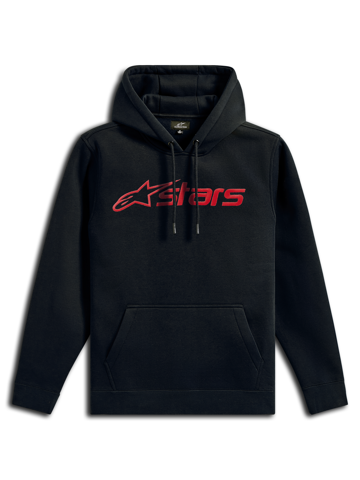 Alpinestars Blaze V3 Hoodie, streetwear casual, preto com logótipo linear vermelho, capuz com cordão, bolso canguru frontal, mangas compridas, design moderno inspirado no desporto motorizado