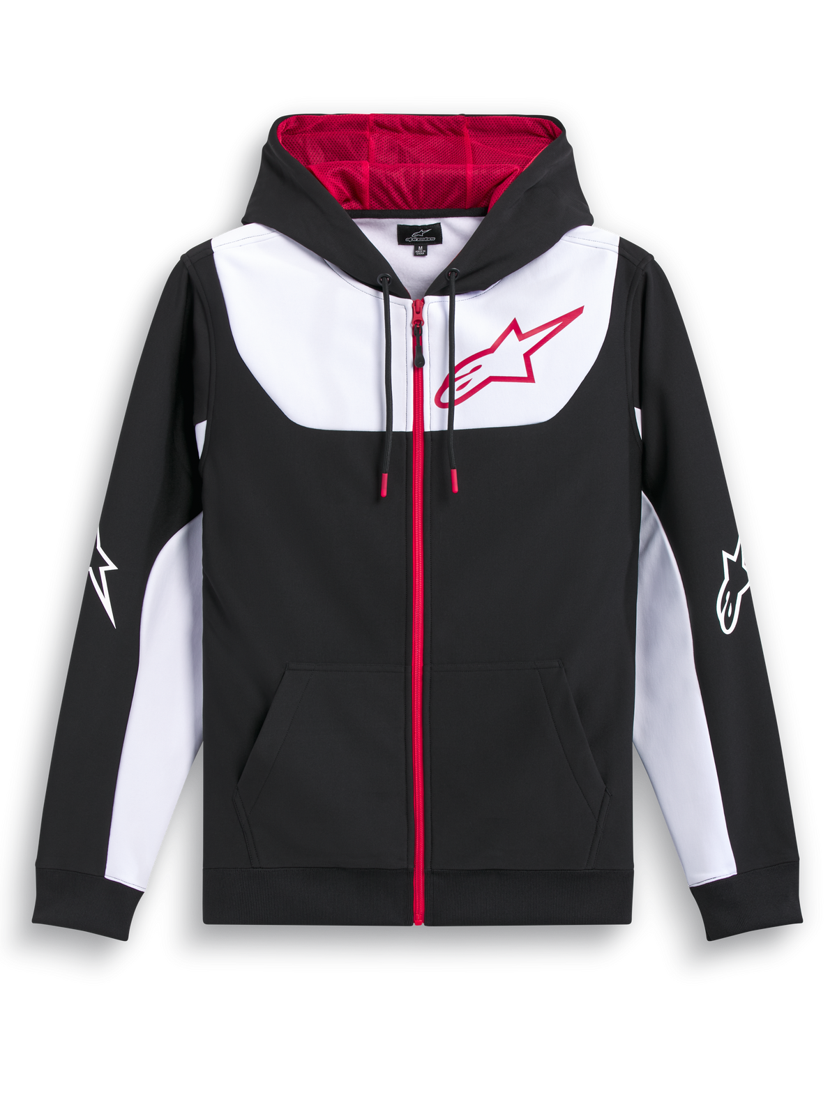 Alpinestars Sweatshirt Com Capuz Sessions V3, casaco com fecho frontal em preto, branco e vermelho, capuz forrado a malha e logótipo grande no peito, casual sportswear
